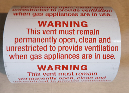Gas Vent Warning Sticker