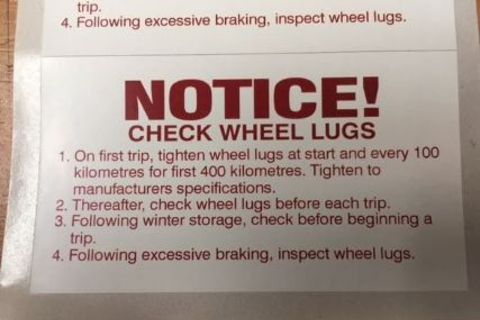 Notice: Check Wheel Lug Stickers