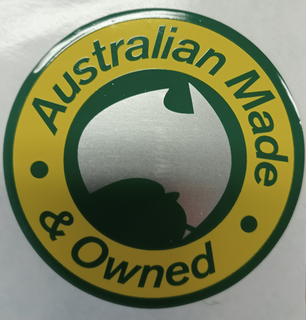 Round 70mm Australian Made & Owned Badge Label Sticker